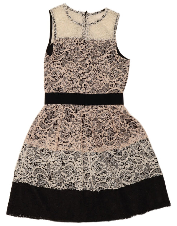 Vintage ženska haljina s plaštom od čipke UK 8 Mala bijela cvjetna