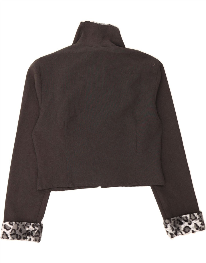 VINTAGE Womens Bolero Jacket EU 40 Medium Grey Animal Print Polyester Vintage Vintage and Second-Hand Vintage from Messina Hembry 