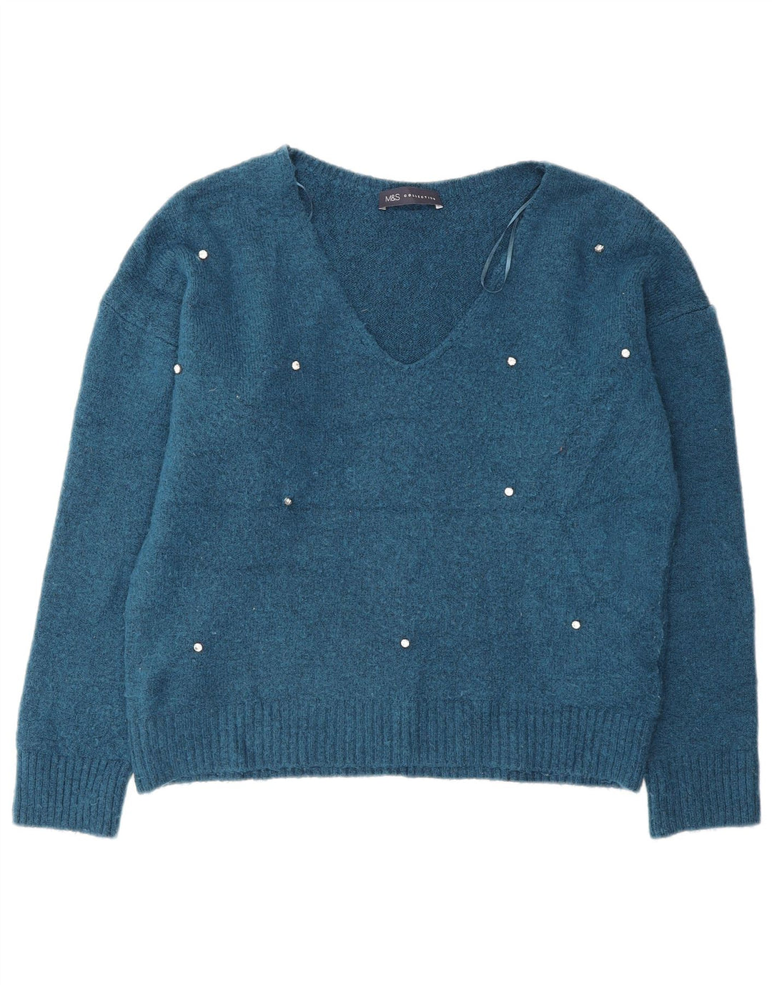 Marks & Spencer ženski veliki džemper s V-izrezom UK 10 Small Blue