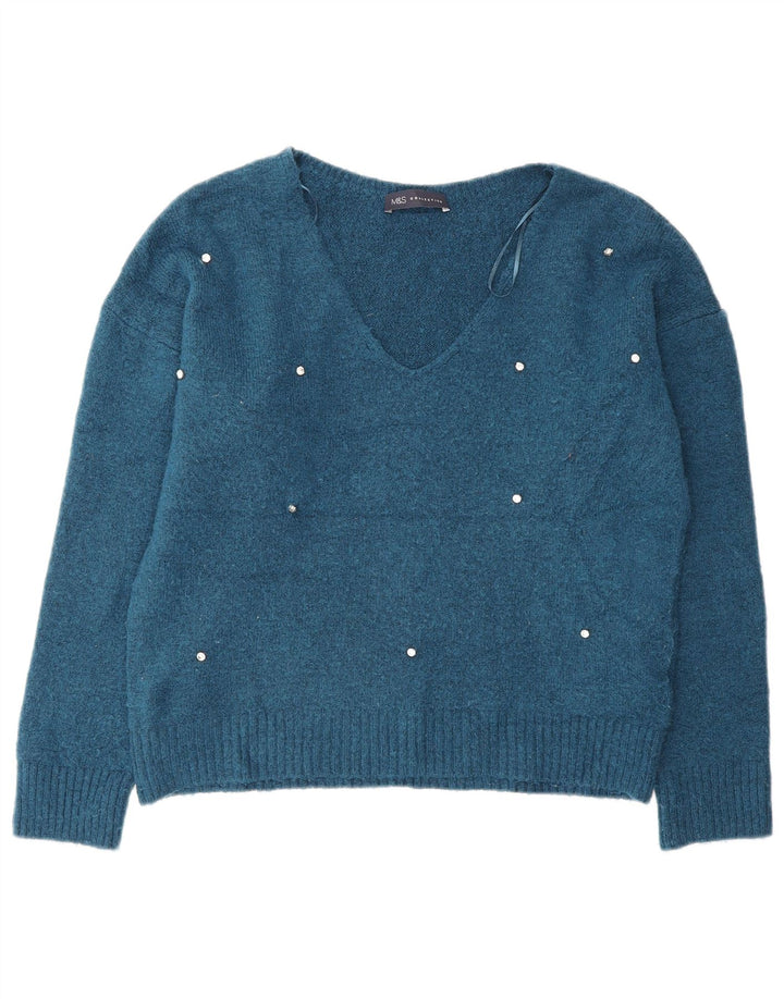 Marks & Spencer ženski veliki džemper s V-izrezom UK 10 Small Blue