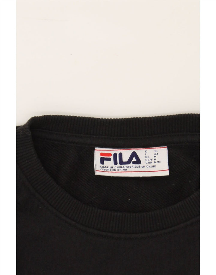 FILA Womens Graphic Sweatshirt Jumper UK 14 Medium Black Cotton Vintage Fila and Second-Hand Fila from Messina Hembry 
