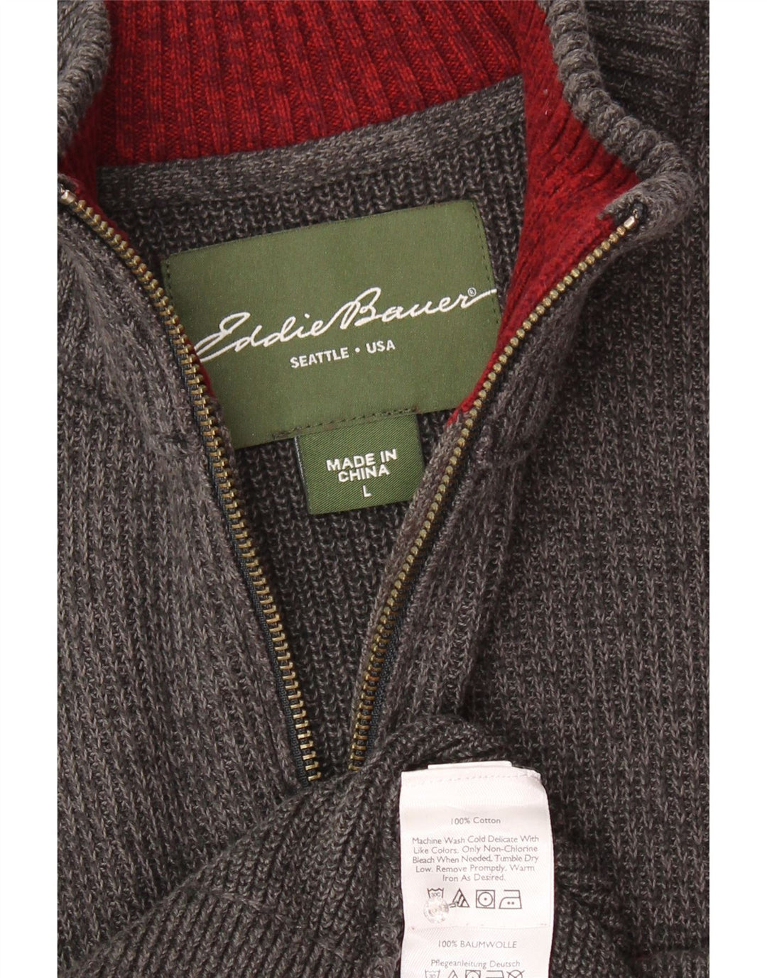 EDDIE BAUER Muški pulover s patentnim izrezom, veliki pamuk na sive pruge