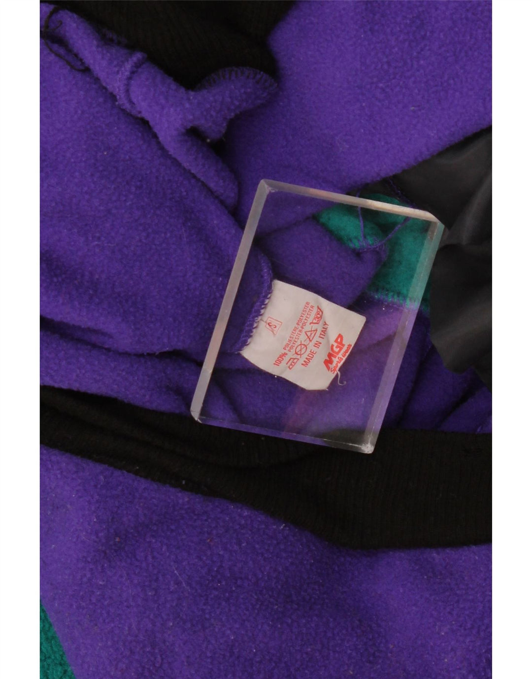 VINTAGE veliki ženski džemper od flisa UK 10 malih blokova ljubičaste boje