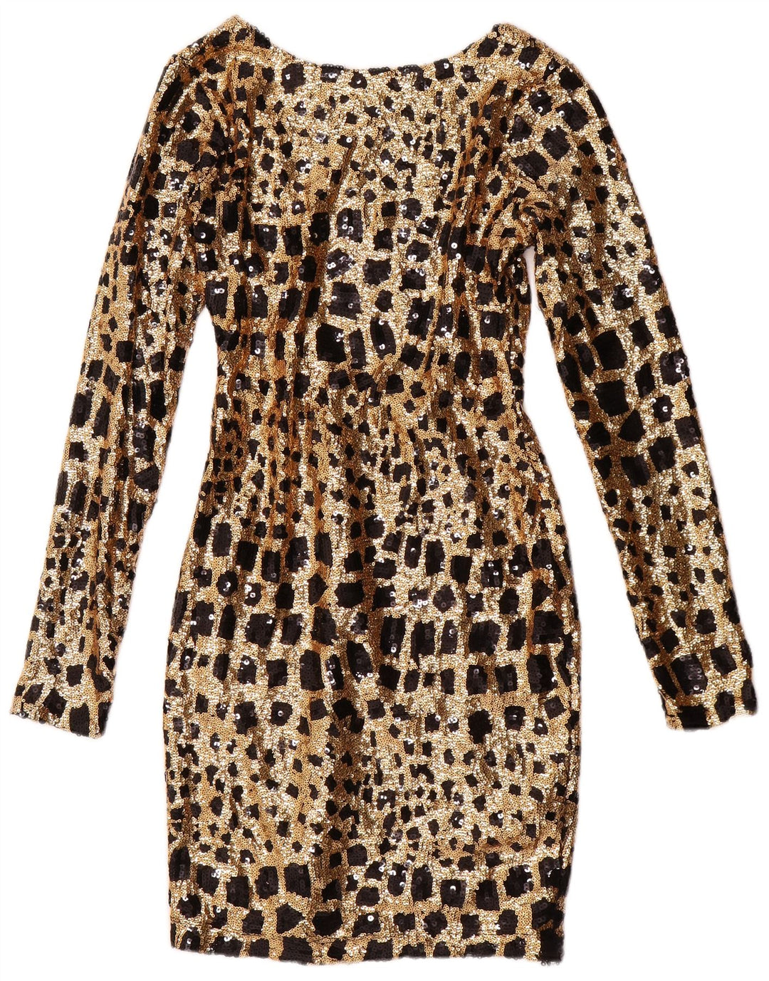 GUESS Ženska haljina s dugim rukavima i šljokicama uz kroj UK 6 XS zlatne geometrije