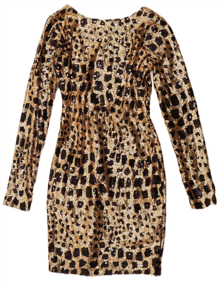 GUESS Ženska haljina s dugim rukavima i šljokicama uz kroj UK 6 XS zlatne geometrije