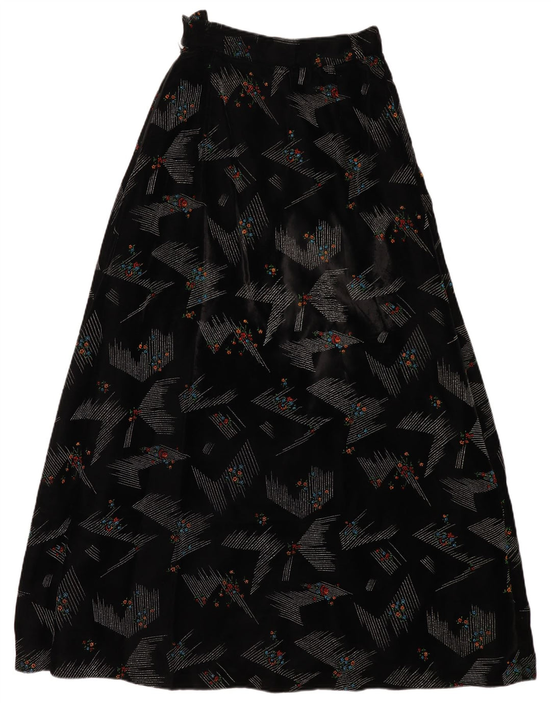 VINTAGE ženska maksi suknja visokog struka W24 XS crna cvjetna