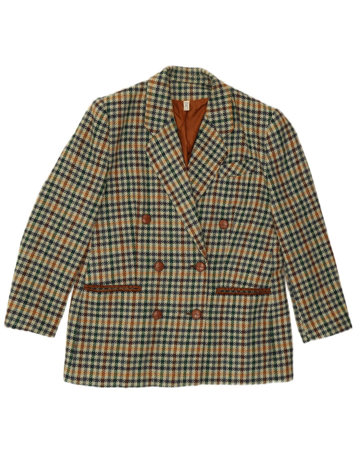 Vintage ženski sako s dvostrukim kopčanjem UK 16, velika zelena houndstooth