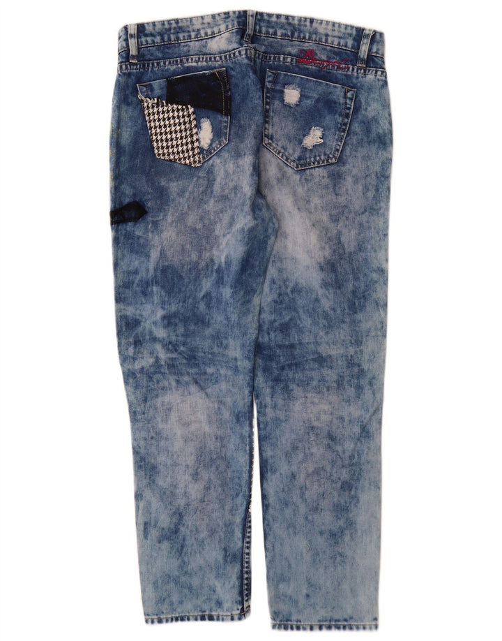 Desigual ženske traperice sa suženim trapericama, W32 L28, plavi patchwork pamuk