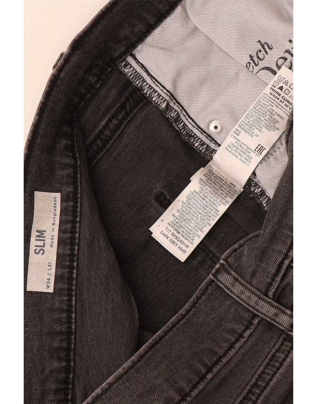 Marks & Spencer muške uske traperice W34 L31 sivi pamuk