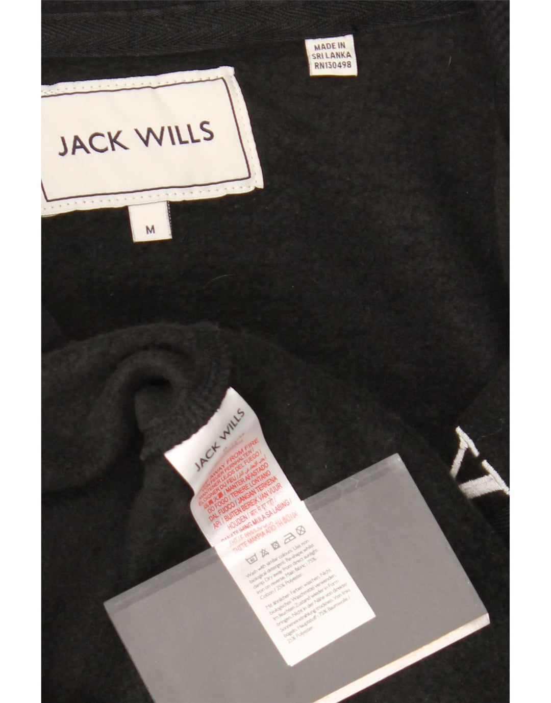 JACK WILLS Mens Graphic Zip Hoodie Sweater Medium Black Cotton Vintage Jack Wills and Second-Hand Jack Wills from Messina Hembry 