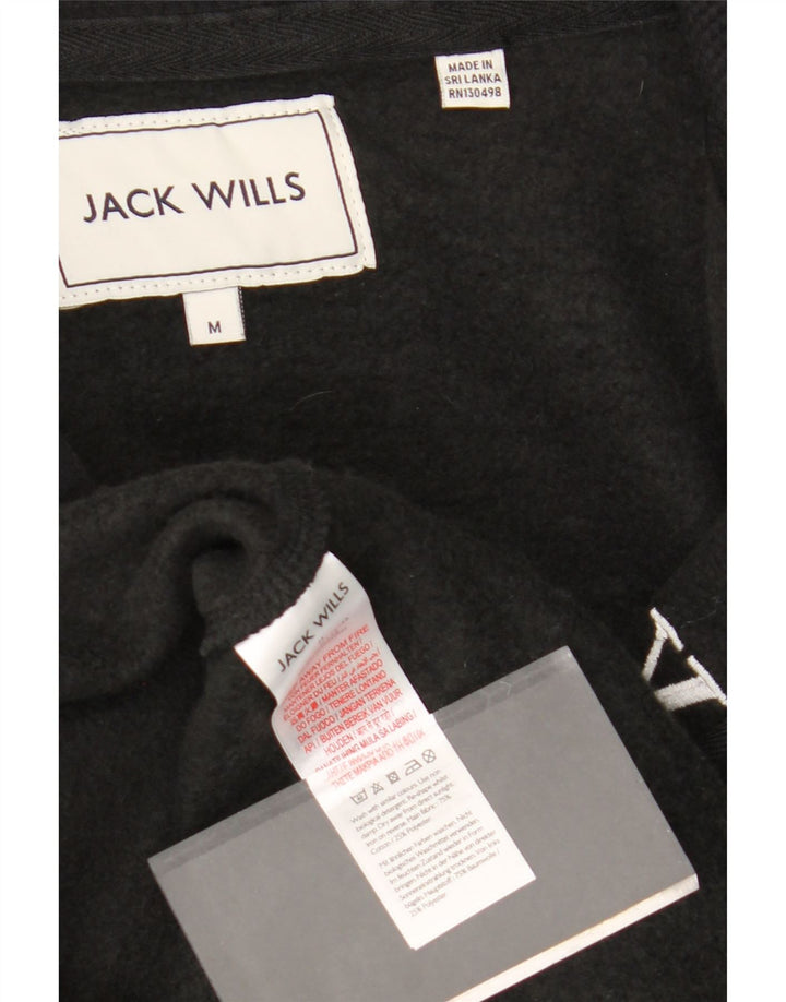 JACK WILLS Mens Graphic Zip Hoodie Sweater Medium Black Cotton Vintage Jack Wills and Second-Hand Jack Wills from Messina Hembry 