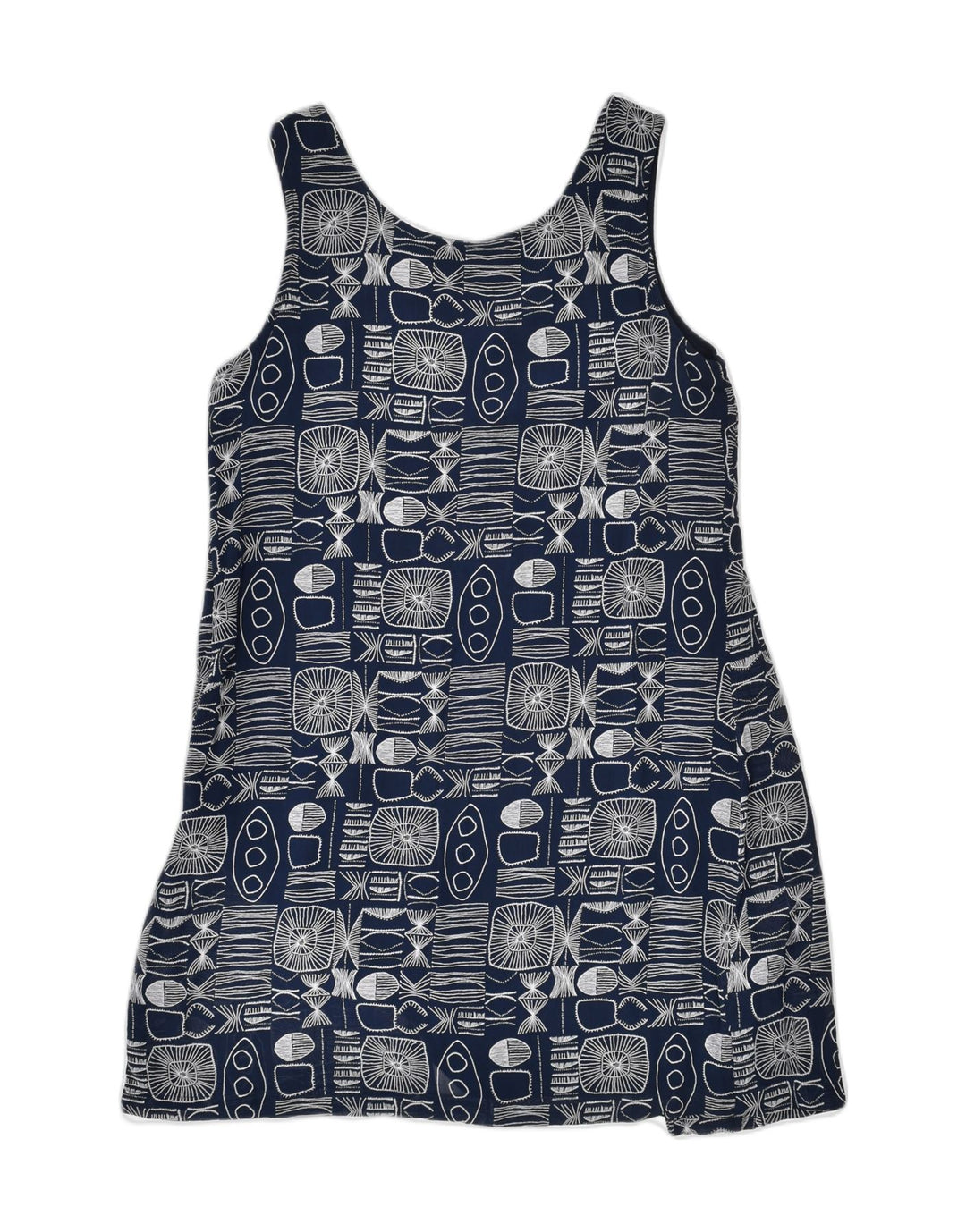 VINTAGE Womens Basic Dress EU 38 Small Navy Blue Geometric Viscose | Vintage | Thrift | Second-Hand | Used Clothing | Messina Hembry 