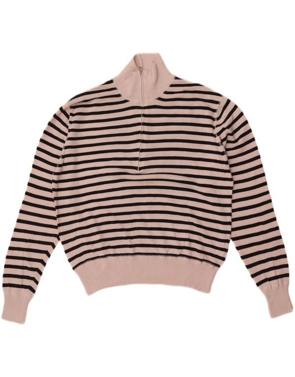 Slam ženski džemper s izrezom s patentnim zatvaračem UK 14 Pamuk srednje bijele pruge