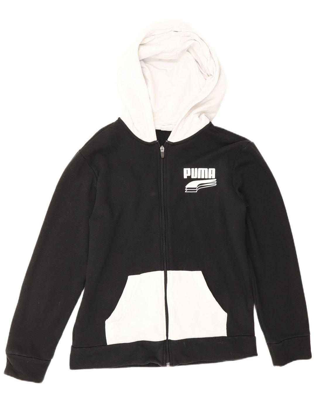 PUMA Boys Graphic Zip Hoodie Sweater 14-15 Years Large Black Colourblock