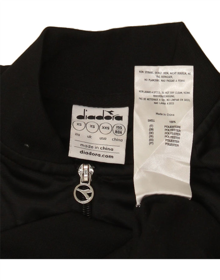 DIADORA Womens Graphic Tracksuit Top Jacket UK 6 XS Black Polyester Vintage Diadora and Second-Hand Diadora from Messina Hembry 