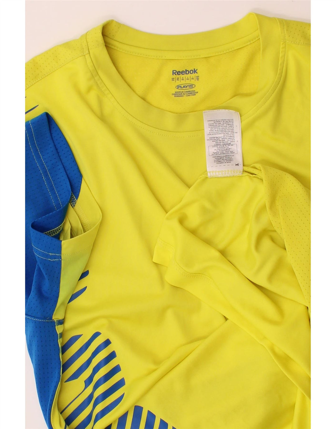 REEBOK Mens Graphic T-Shirt Top XL Yellow Colourblock Polyester Vintage Reebok and Second-Hand Reebok from Messina Hembry 