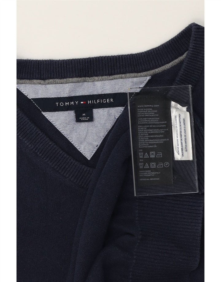 TOMMY HILFIGER Mens V-Neck Jumper Sweater Medium Navy Blue Cotton Vintage Tommy Hilfiger and Second-Hand Tommy Hilfiger from Messina Hembry 