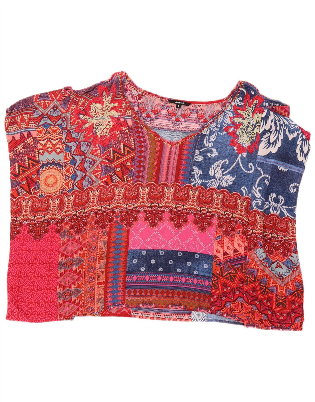 Desigual gornji dio ženske pončo bluze UK 10 Small Multicolored Patchwork