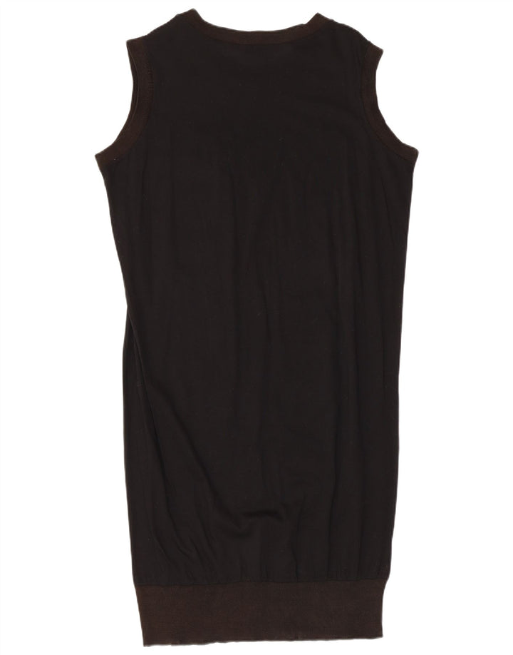 VINTAGE ženska grafička haljina bez rukava s mjehurićima UK 14 srednje crna