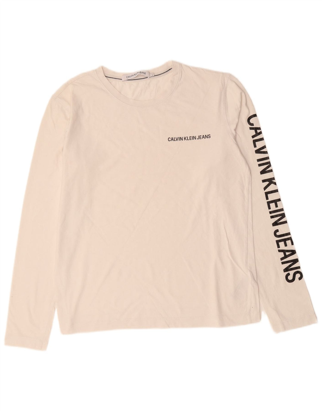 CALVIN KLEIN Muška majica dugih rukava s grafikama UK 16 Large Off White Cotton