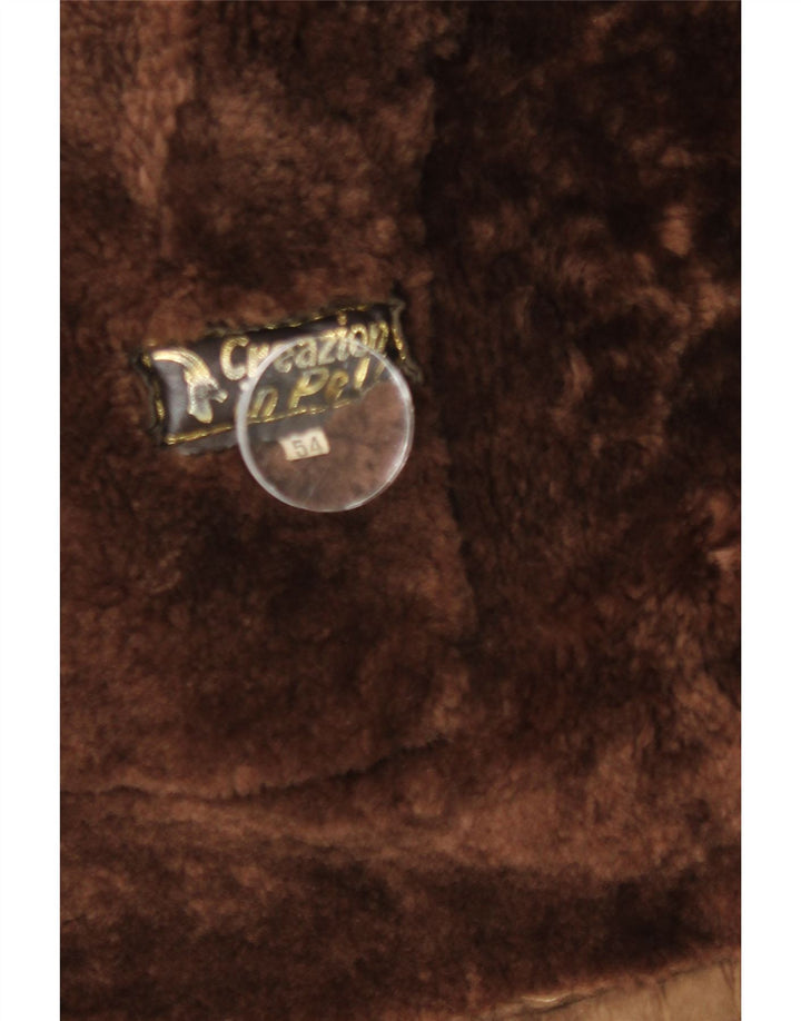 Vintage muška jakna od šiljatog šila s dvostrukim kopčanjem IT 54 2XL smeđa koža