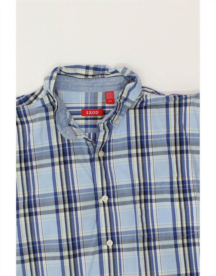 IZOD Mens Slim Short Sleeve Shirt Large Blue Check Cotton Vintage Izod and Second-Hand Izod from Messina Hembry 