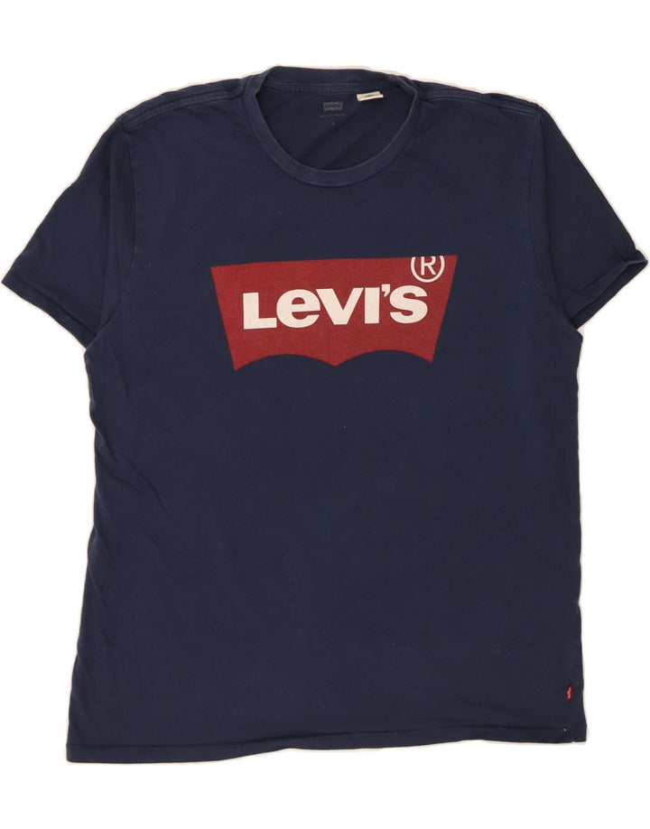 LEVI'S Mens Graphic T-Shirt Top Large Navy Blue Cotton Vintage Levi's and Second-Hand Levi's from Messina Hembry 