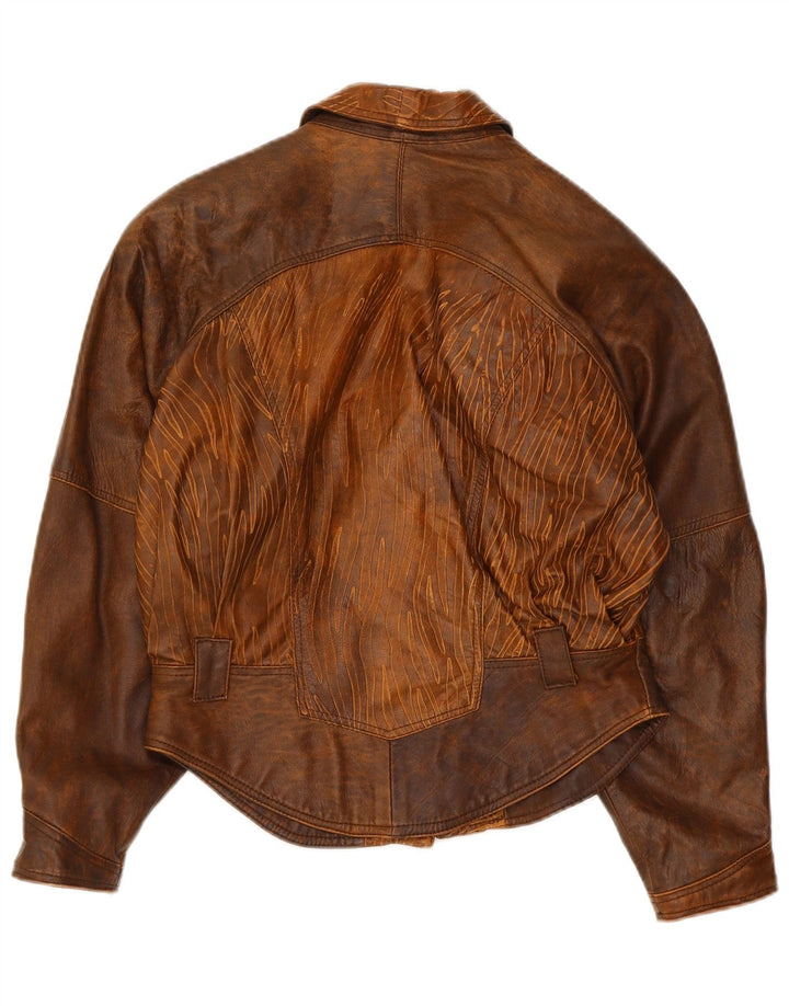 Vintage ženska bomber kožna jakna IT 44 Medium Brown Tie Dye Biker