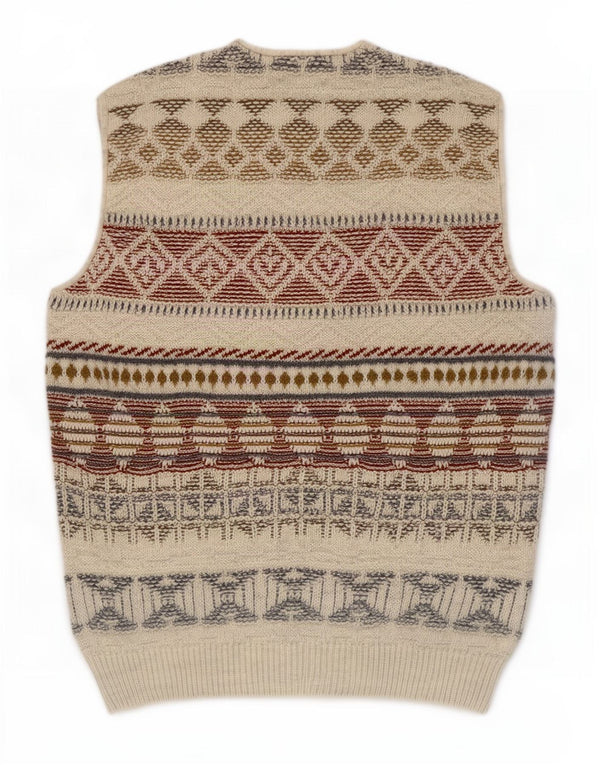 Vintage muški kardigan džemper bez rukava IT 54 XL bež geometrijske vune