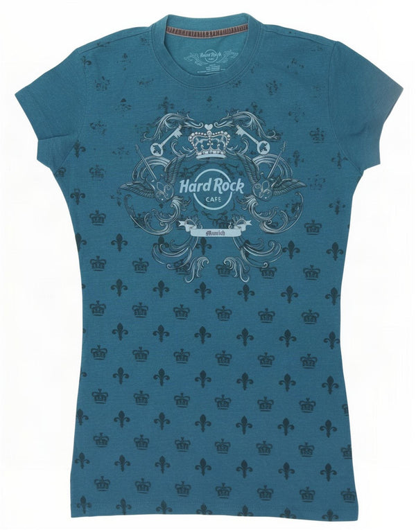 Hard Rock Cafe Ženska München grafička majica kratkih rukava UK 10 Small Blue Cotton