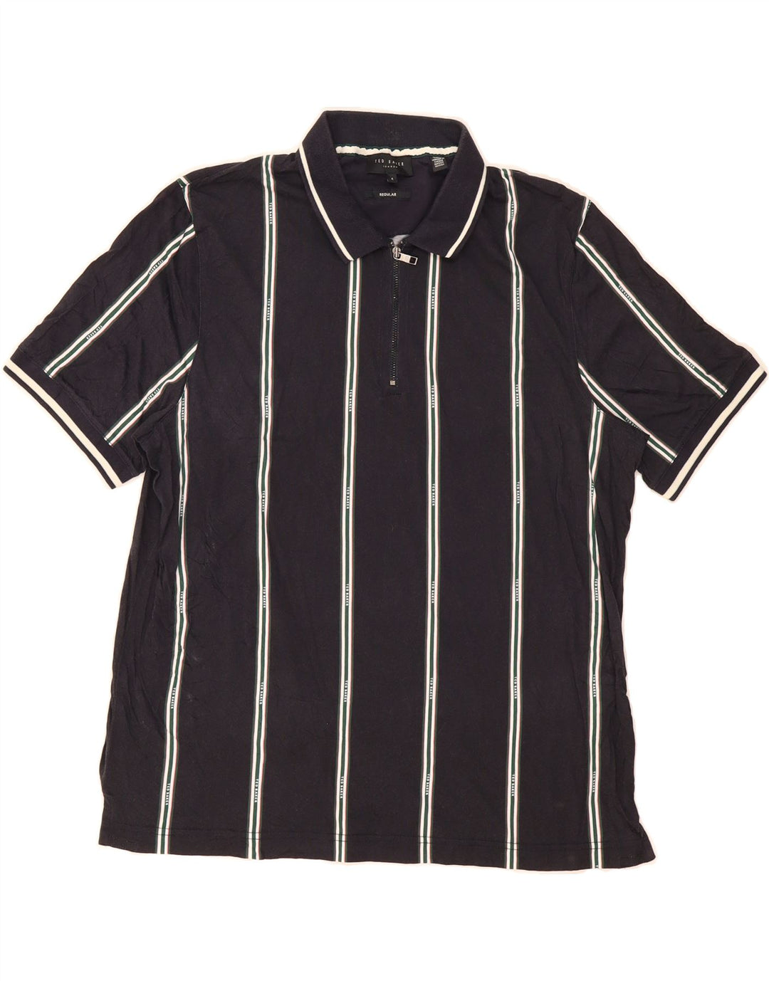 TED BAKER Mens Regular Fit Polo Shirt Size 4 Large Navy Blue Striped Vintage Ted Baker and Second-Hand Ted Baker from Messina Hembry 