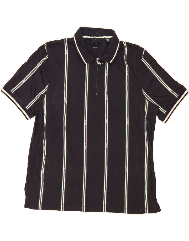 TED BAKER Mens Regular Fit Polo Shirt Size 4 Large Navy Blue Striped Vintage Ted Baker and Second-Hand Ted Baker from Messina Hembry 