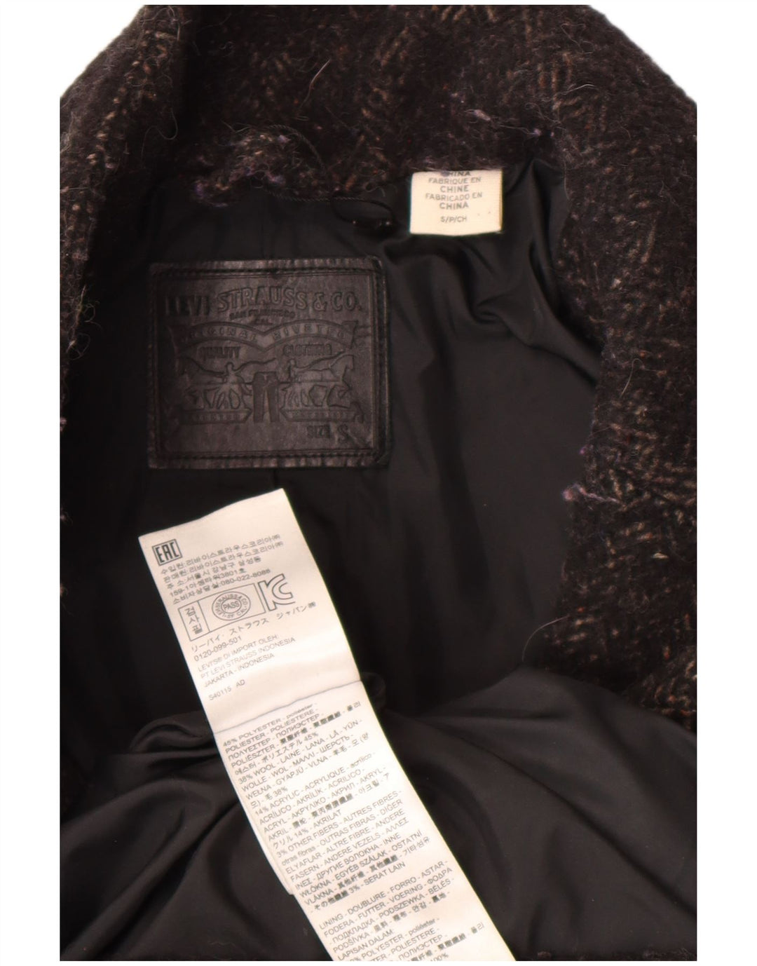 Levi's ženski preveliki kaput UK 10 Mali crni poliester riblja kost