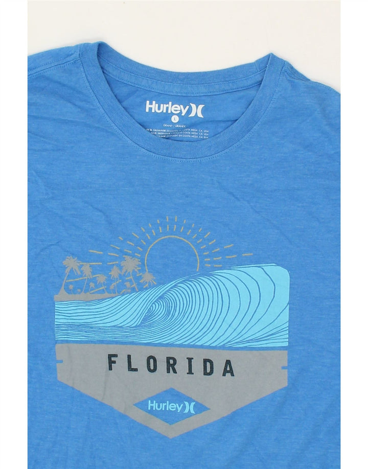 HURLEY Mens Graphic T-Shirt Top Large Blue Polyester Vintage Hurley and Second-Hand Hurley from Messina Hembry 