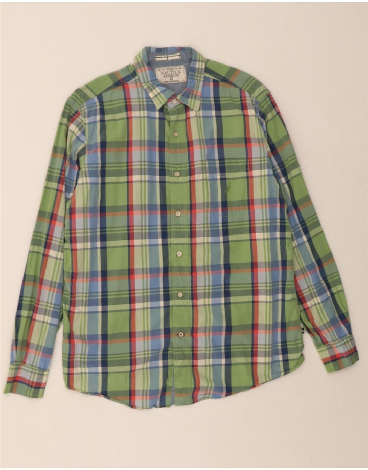 NAUTICA Mens Shirt Medium Green Check Cotton Vintage Nautica and Second-Hand Nautica from Messina Hembry 