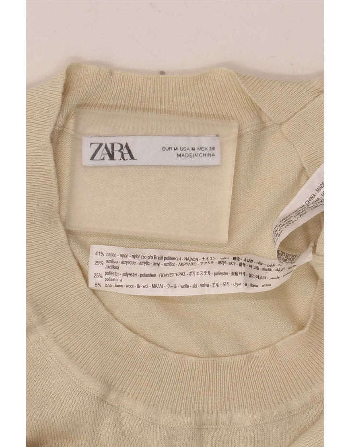 Zara ženski gornji dio bluze kratkih rukava UK 12 Srednje prljavo bijeli najlon