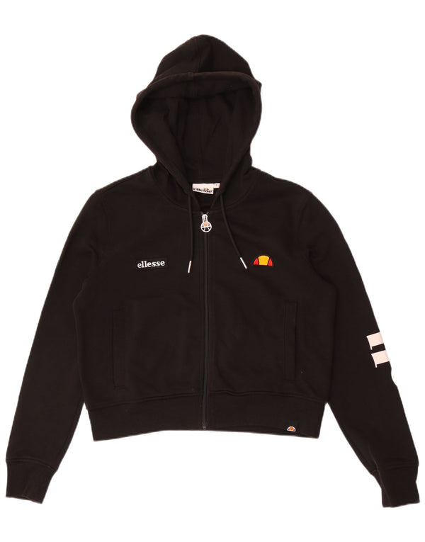 Ellesse ženski kratki pulover s kapuljačom s patentnim zatvaračem UK 10 Mali crni pamuk