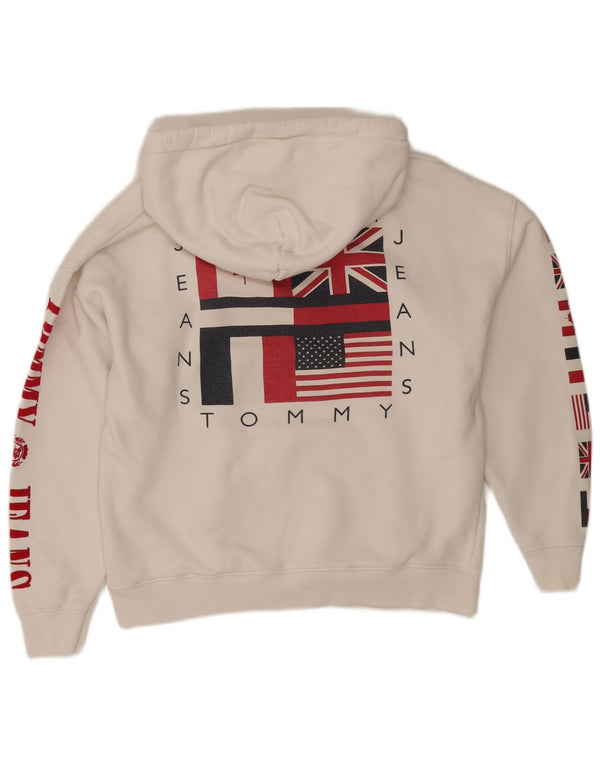 Tommy Hilfiger Mens Graphic Loose Fit Hoodie Jumper Small White Cotton