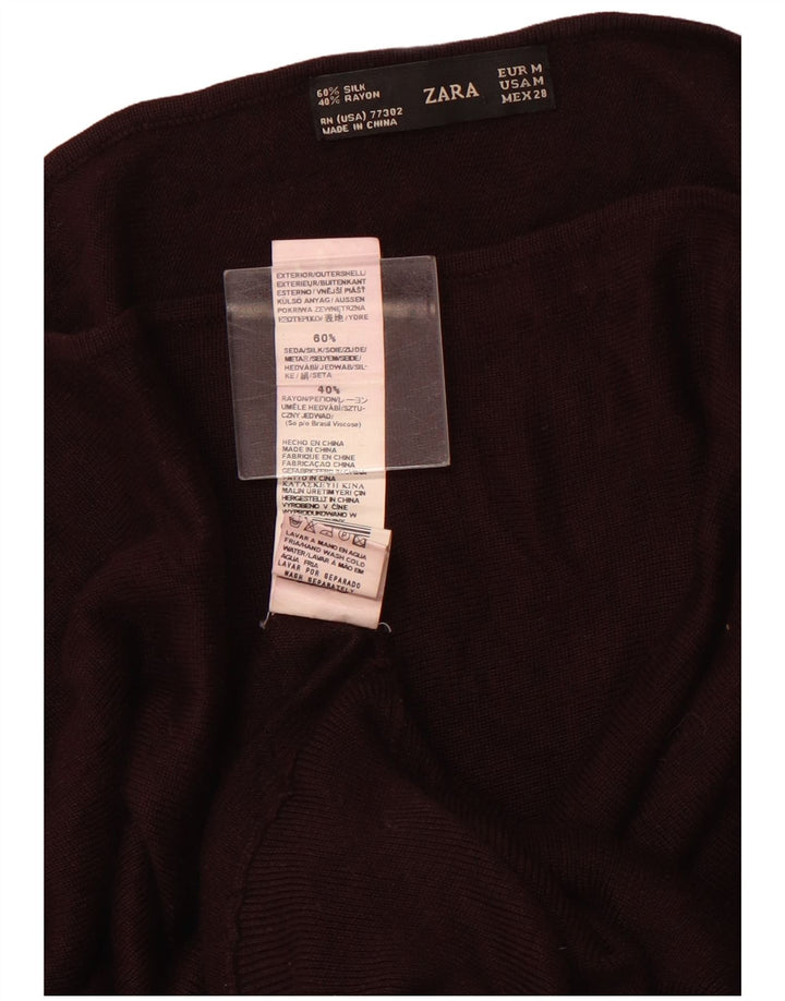 ZARA ženski džemper s veznim izrezom UK 12 Srednja bordo viskoza