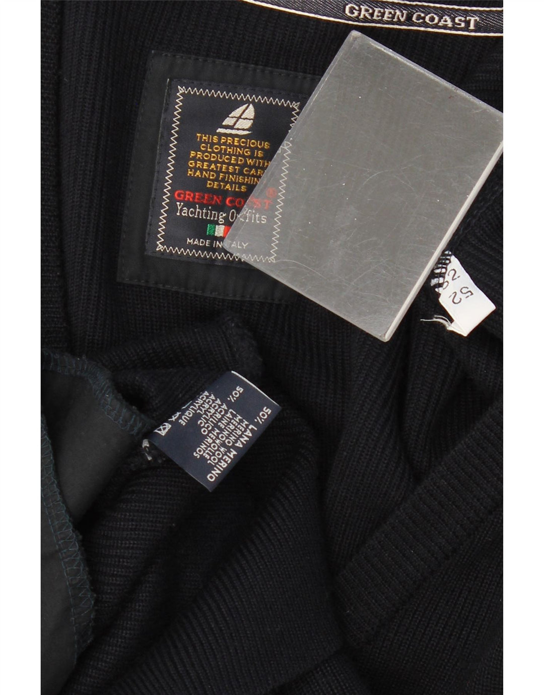 GREEN COAST Muški kardigan pulover IT 52 Velika crna merino vuna