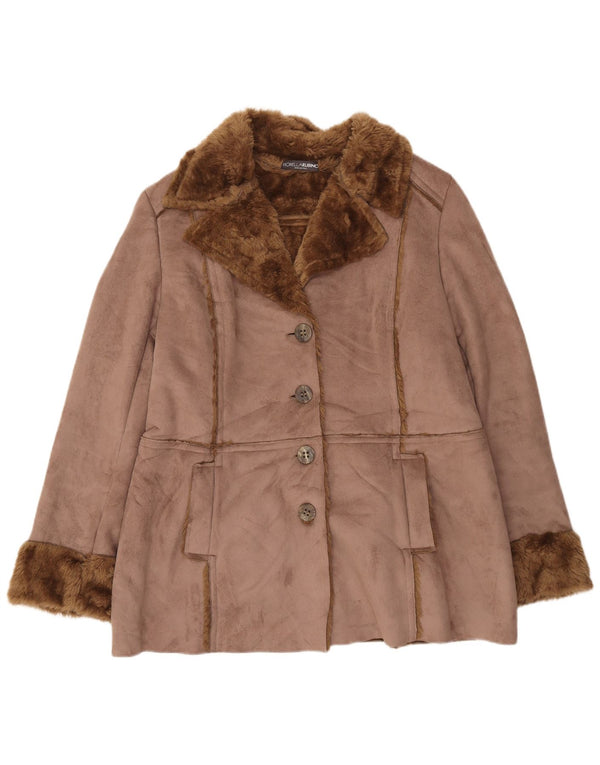 Fiorella Rubino Womens Sherpa Jacket UK 20 2XL Brown Acrylic