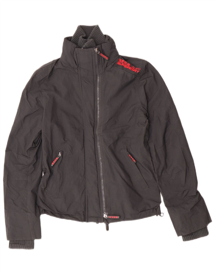 Superdry ženska kišna jakna s grafičkim motivima UK 10 Mala siva najlonska