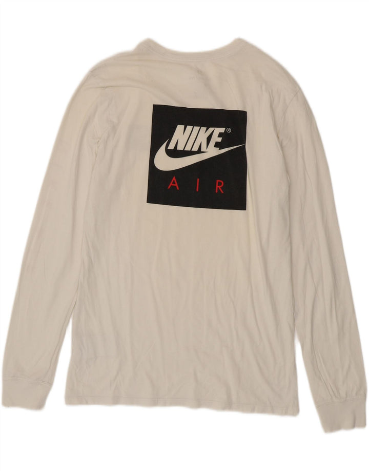 NIKE Womens Athletic Cut Graphic Top Long Sleeve UK 12 Medium White Cotton