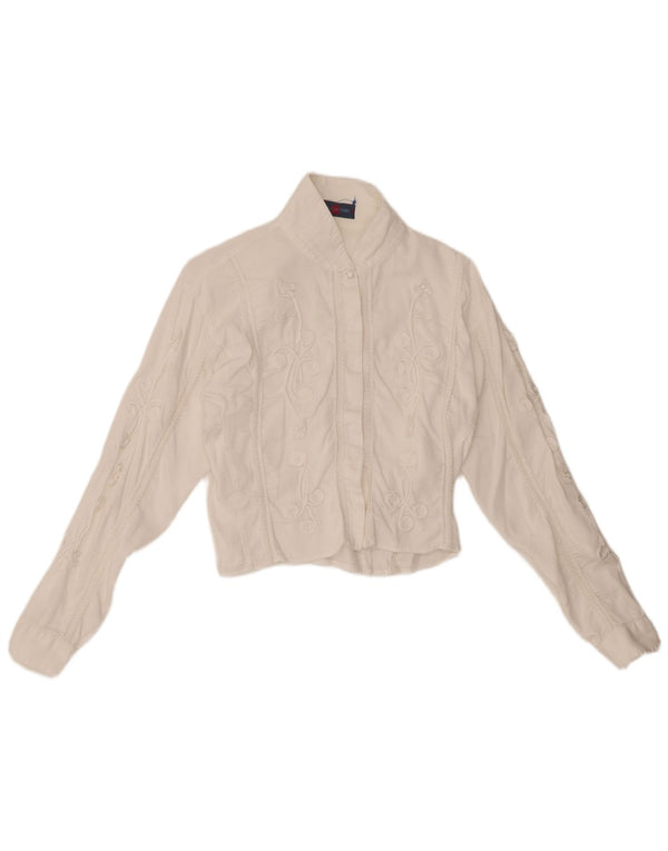 LES COPAINS Ženska kratke bluze od samta UK 12 Srednje bijela cvjetna