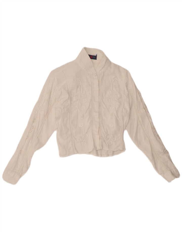 LES COPAINS Ženska kratke bluze od samta UK 12 Srednje bijela cvjetna