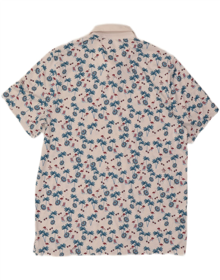 PENGUIN Mens Graphic Polo Shirt Large White Polyester Hawaiian Vintage Penguin and Second-Hand Penguin from Messina Hembry 