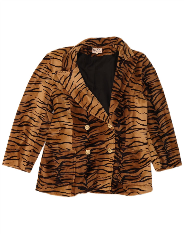 Vintage ženska jakna od flisa UK 14 srednje bež životinjskog uzorka