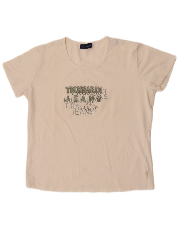 Trussardi Jeans Ženska skraćena majica kratkih rukava s grafičkim motivima UK 20 2XL sivobijeli pamuk