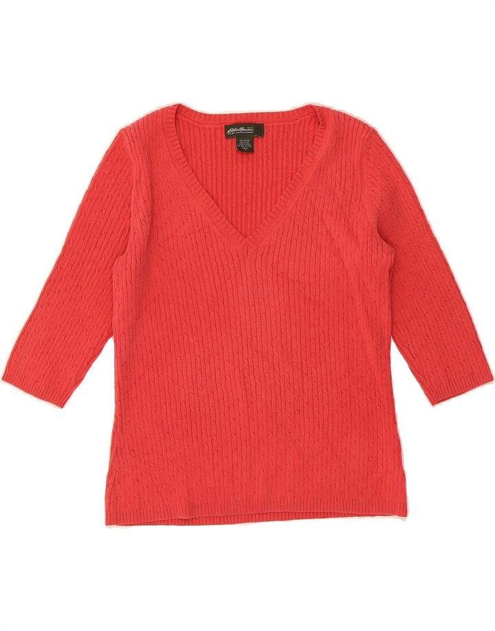 EDDIE BAUER Womens Petite V-Neck Jumper Sweater UK 12 Medium Red Vintage Eddie Bauer and Second-Hand Eddie Bauer from Messina Hembry 