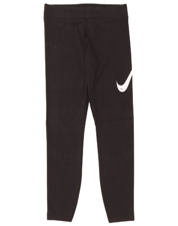 NIKE Womens Graphic Leggings UK 12 Medium  Black Cotton